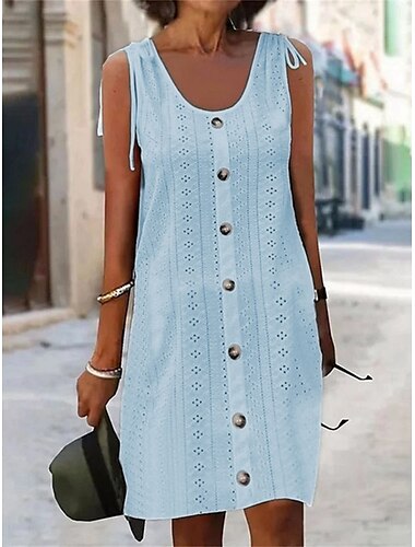  Damen Minikleid Weißes Kleid Abschlusskleid Freizeitkleid Trägerkleid Basic Lässig Urlaub Täglich Normale Passform Einfach Ärmellos V Ausschnitt Schwarz Weiß Rosa Blau Sommer