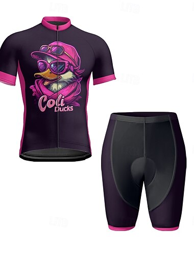  Herren Radtrikot mit Radhose fahrradbekleidung Kurzarm MTB Mountain Rennrad Rote Fuchsie Karikatur Fahhrad Spandex Sport Karikatur Bekleidung