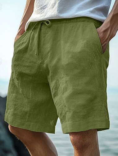  Bărbați Pantaloni Scurți Pantaloni scurți din in Pantaloni scurți de vară Pantaloni scurți de plajă Buzunar Cordon Talie elastică Simplu Confort Respirabil Lungimea genunchiului În aer liber Zilnic
