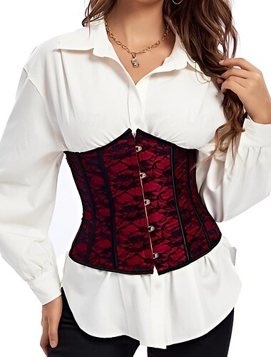  Rétro Vintage Punk & Gothique Corset Bustier Sous Poitrine Bustier À lacets 14 os Fleuri Femmes Fantaisie Halloween Carnaval Soirée Décontracté Quotidien LARP Adulte Corset