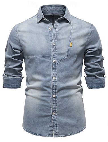  Homme Chemise Noir Bleu de minuit Bleu clair manche longue Couleur Unie Col roulé Extérieur Décontracté Boutons Vêtement Tenue Quotidien Décontracté Quotidien Loisir