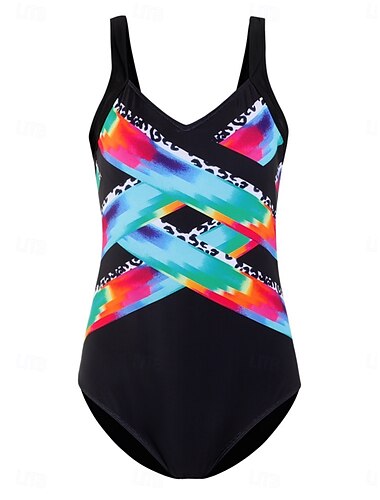  Damen Badeanzug Ein Stück Monokini Bademode Rückenfrei Bauchkontrolle Hohe Taillenlinie Schlank Urlaub Strandbekleidung Farbverlauf Leopard V Ausschnitt Ärmellos Badeanzüge