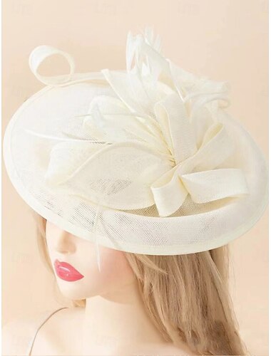  Sombrero de tul sinamay elegante vintage con tocado de plumas Dress Race Day 2025
