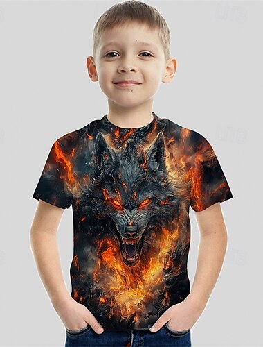  男の子 3D グラフィック 動物 ドラゴン Tシャツ Ｔシャツ 半袖 夏 春 ファッション ベーシック 子供 4〜12年 クルーネック アウトドア カジュアル 日常 レギュラー