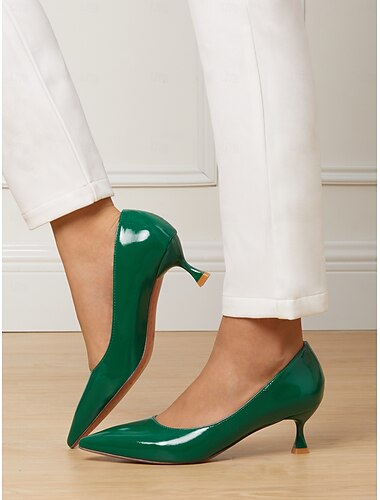  grüne Lackpumps mit spitzer Spitze für Damen – elegante Kitten Heel-Schuhe für formelle Anlässe und das Büro
