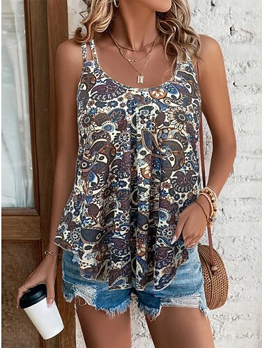  Damen Camisole Tanktop Paisley Bohemia Lässig Ärmlos Träger Reguläre Tops Täglicher Rückenfreier Druck Weinrot Lila Beige Sommer Frühling