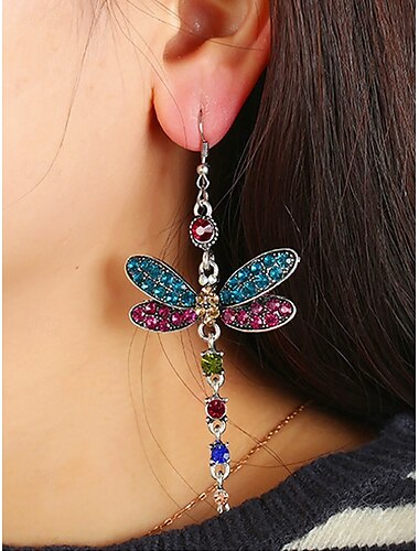  orecchini colorati a forma di libellula in cristallo – stile vintage, placcati in argento, design elegante per le donne, perfetti per feste e occasioni speciali