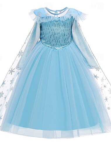  kinderkleidung Mädchen Kleid Feste Farbe Langarm Outdoor Party Pailletten Gitter Patchwork Modisch Kostüm Polyester Maxi A Linie Kleid Tüll-Kleid Sommer Frühling 4 Jahre + Blau Leicht Blau
