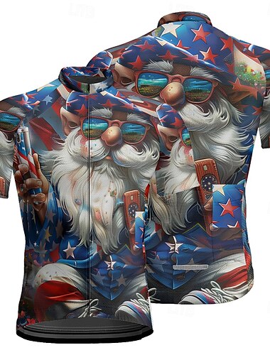  Hombre Maillot de Ciclismo Manga Corta Bicicleta Camiseta Maillot con 3 bolsillos traseros MTB Bicicleta Montaña Transpirable Secado rápido Diseño Anatómico Capilaridad Azul Bandera Deportes Ropa