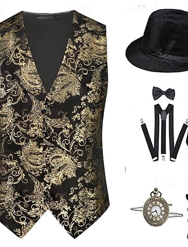  Anos 20 Inspirado no vintage O Grande Gatsby Festa a Fantasia Conjunto de acessórios Sem Mangas Estampado Sem Colarinho Homens Dia Das Bruxas Festas & Noite Casual / Diário Adulto Colete Chapéu Todas