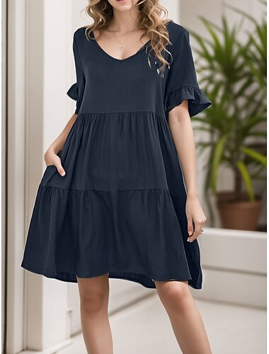  Women's Mini Dress T Shirt Dress Tee Dress Shift Dress Ruffle Dress Casual Vacation Street Casual Regular Fit Graphic Short Sleeve V Neck Black White Light Green Wine Summer