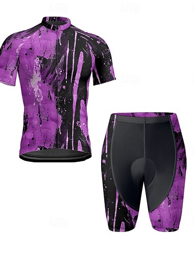  Herren Radtrikot mit Radhose fahrradbekleidung Kurzarm MTB Mountain Rennrad Violett Dunkellila Graffiti Fahhrad Spandex Sport Graffiti Bekleidung