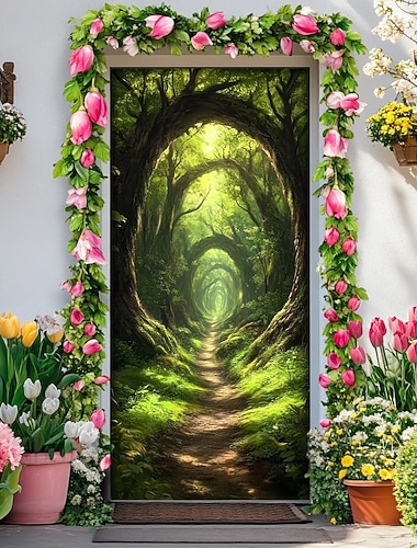  Decorazioni per porte paesaggistiche coperture delle porte albero della foresta arazzo porta tenda decorazione sfondo banner per porte interne/esterne per porta d'ingresso fattoria