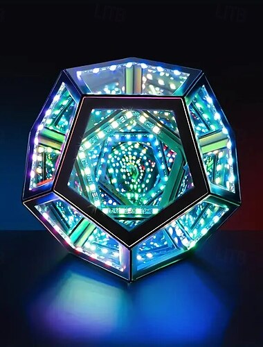  Letrero de neón con forma de dodecaedro infinito vibrante: iluminación multicolor alimentada por USB, luz ambiental de mesa de plástico duradera, perfecta para decoración de fiestas, celebraciones,