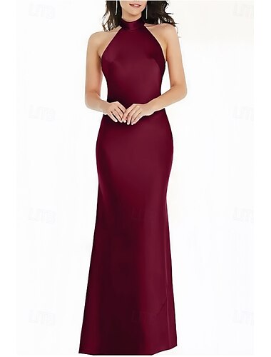  Meerjungfrauenschnitt Brautjungfernkleid Neckholder Kurzarm Elegant Bodenlang Satin mit Schleife(n) 2022