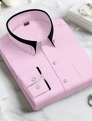  Herren Oberhemd Hemd Bügelfreies Hemd Solide / einfarbig Hochzeit Hellblau Schwarz Weiß Rosa Langarm Umlegekragen Ganzjährig Bekleidung Patchwork