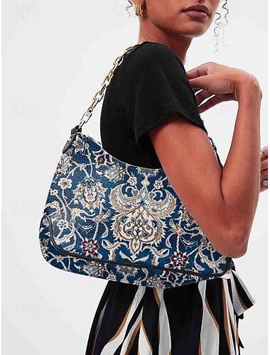  borsa a tracolla da donna con stampa floreale vintage e tracolla a catena dorata - elegante e raffinata, adatta per occasioni casual e formali, ideale per il giorno o la sera nero rosso blu