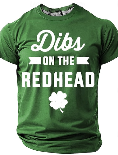  St. Patrick Herren Dibs On The Redhead Shamrock T-Shirt Kurzarm T-Shirt 3D-Druck Rundhals Shirt Designer Freizeit Party Feiertag Club Schwarz Grün Grau Sommer Frühling Bekleidung S M L XL XXL XXX