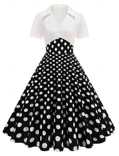  Elegant 1950er Vintage inspiriert Knielang Kleid A-Linie Kleid Teekleid Tupfen A-Linie Damen Weihnachten Karneval Neujahr Heimkehr Alltagskleidung Junggesellinnenabschiedsparty Erwachsene