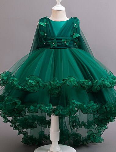  Blumenmädchenkleid Mädchen Formelle Kleidung Party Kleid Hochzeit Besondere Anlässe bezaubernd Süß Rüschen Gitter Schmetterling Ärmellos Rundhalsausschnitt Weiß Rote 4-13 Jahre