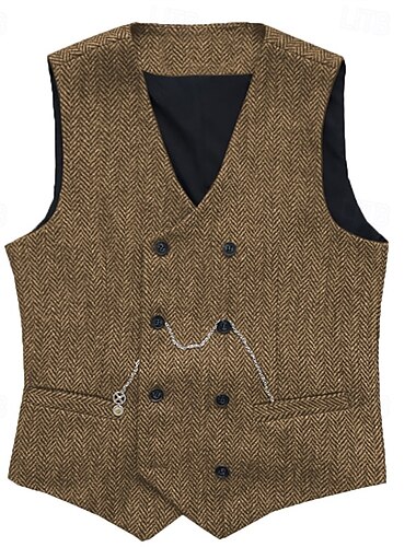  בגדי ריקוד גברים וסט חֲזִיָה Gilet חופשה יומי מסיבת החתונה פגישה (דייט) אופנתי יום יומי אביב סתיו כפתורים כיס פוליאסטר נוח אחיד חזה כפול צווארון V רגיל כסף שחור אודם בורגנדי אֵפוֹד
