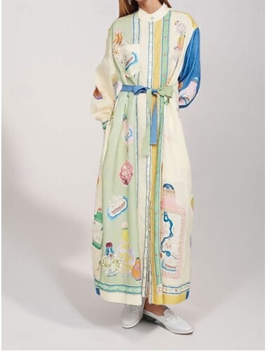  Damen Maxidress Etuikleid Figurbetontes Kleid Brautkleider schlicht Puffärmel Urlaub Strasse Casual Regular Fit Graphic Langarm Rundhalsausschnitt Grün Sommer