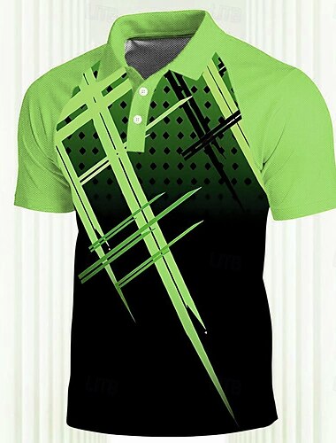  Herren Gestreift Sport-Poloshirts Golfshirt Kurzarm Polo-Shirts Hemden mit Kragen Lässig Sportbekleidung Urlaubskleidung Knöpfe 3D-Druck Frühling & Sommer Rosa Blau Grün