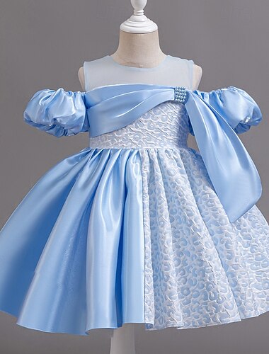  Abito da damigella d'onore bambina Ragazze Abito formale Vestito da Festa Matrimonio Occasione speciale Adorabile Dolce Arricciato Cerniera Tinta unica Manica Corta Girocollo Verde chiaro Rosa 4-13