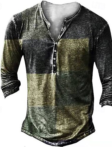 Hombre Patrón de mosaico falso Camiseta Henley Shirt Tee Manga Larga Vintage Design Elegante Exterior Diario Deportes Primavera verano Marrón Verde Rojo Henley Camiseta Henley