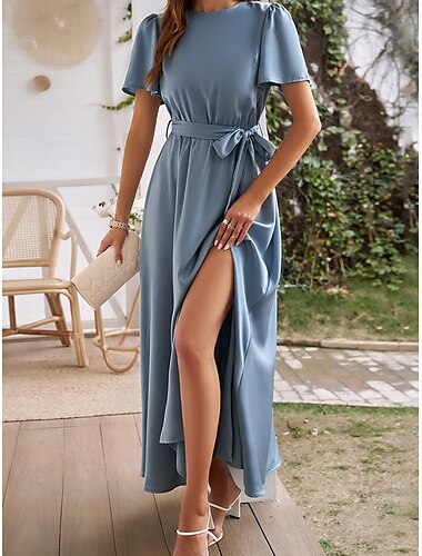  Damen Maxi Kleid A-Linien Kleid Einfarbig Sommer Kleid Basic Lässig Urlaub Alltag Reguläre Passform Einfarbig Kurzarm Rundhals Rosa Wein Blau Olivgrün Sommer