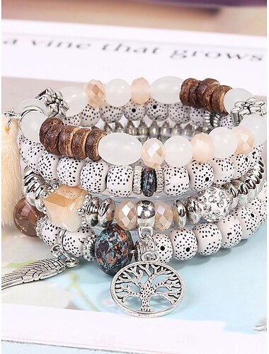  Layer-Look Vintage-Stil Kugel Modisch Personalisiert Glas Armband Schmuck Schwarz / Weiß / Blau Für Strasse Täglich Festtage