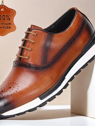  sneakers brogue in vera pelle da uomo – scarpe oxford vintage con punta a coda di rondine fatte a mano con dettagli classici traforati per abbigliamento business e casual