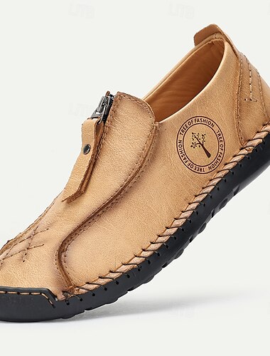  Voor heren Instappers en instappers Penny instappers Handgemaakte schoenen Microvezel Comfortabel Anti-slip Rits Leegloper Geel-Bruin Zwart Khaki