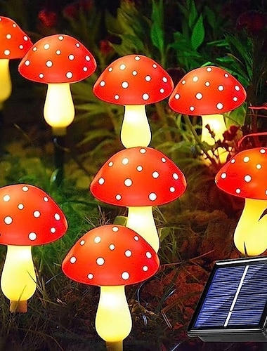  1 cadena de luces solares para exteriores con forma de hongo rojo, resistente al agua, para montar en el suelo, para patio, jardín, césped, camino, decoración de ambiente festivo para bodas