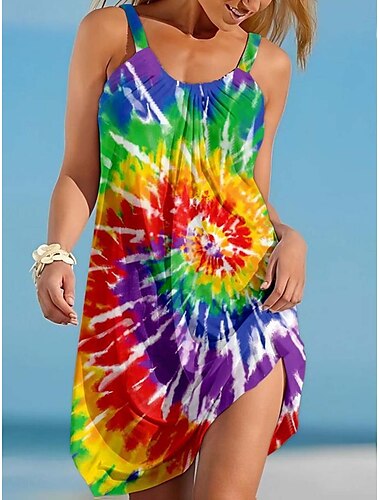  Dames Mini-jurk Casual jurk Zonnejurk Zomerjurk Slipdress Casual Vakantie Ruim Passend Bloemig Mouwloos Bandje Colourful Zwart blauw Paars Zomer