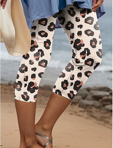  Damleggings Capri Byxor Hög Elasticitet Mode Streetwear Full Längd Hög Talje Leopard Tryck Termisk Varm Andningsbar Mjuk Utomhus Daglig Brun Höst Vinter Regular Fit