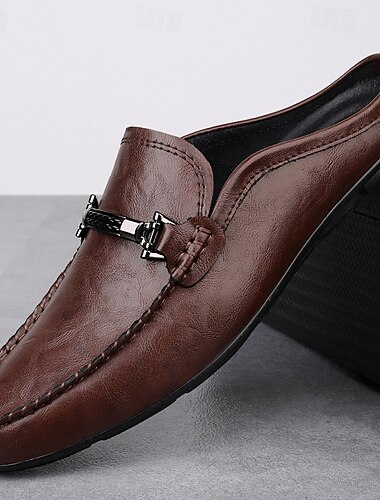  mocassins marron à enfiler pour hommes avec boucle métallique, chaussures décontractées en similicuir pour un usage quotidien