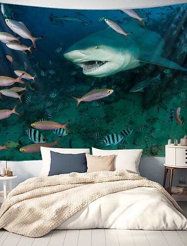  Landschaft Ozean Fische hängender Wandteppich Wandkunst großer Wandteppich Wanddekoration Fotohintergrund Decke Vorhang Zuhause Schlafzimmer Wohnzimmerdekoration