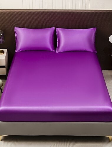  Luxueuze 3-delige satijnen beddengeset Strakke effen kleur hoeslaken en 2 pillowcases - Perfect voor dagelijks gebruik en gastenverblijven