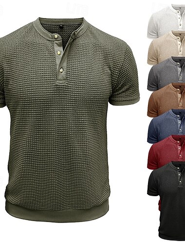  Ανδρικά Πουκάμισο Waffle Henley Πουκάμισο Henley Πλεκτό μπλουζάκι Κοντομάνικο Συμπαγές Χρώμα Σκέτο Πλεκτά Καθημερινά Κουμπιά Πλεκτό Χένλι ΕΞΩΤΕΡΙΚΟΥ ΧΩΡΟΥ Causal Καθημερινά Καλοκαίρι Άνοιξη & Χειμώνας
