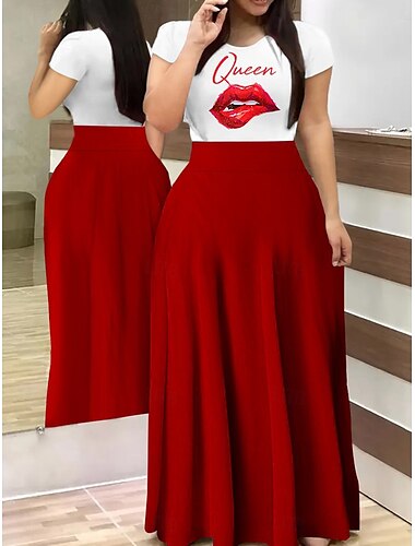  Damen Maxidress Sweatkleid A Linie Kleid Sportliches Kleid Brautkleider schlicht Urlaub Täglich Regular Fit Graphic Kurzarm Rundhalsausschnitt Gelb Wein Rote Königliches Blau Sommer
