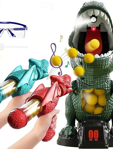  Jouet de tir de dinosaure Jouets de dinosaures pour enfants de 5 à 7 ans 2 pistolets à air comprimé et 24 balles en mousse Jouets d'exercice de coordination œil-main Cadeaux pour enfants de 4 5 6 7 8