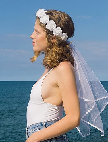  Novia Accesorios para despedidas de soltera Velo Corona de flores Mujer Boho Estilo playero Boda Despedida de Soltera Víspera de Todos los Santos Carnaval Disfraz de carnaval fácil