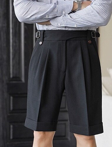  Herren Shorts Kurze Hosen Kleid-Shorts Gurkha-Hose Gefaltet Gerade geschnitten Höhenanstieg Glatt Komfort Kein Eisen Knielänge B¨¹ro Geschäft Täglich Elegant Modisch Schwarz Weiß