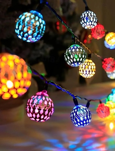  Cadena de luces solares marroquíes para exteriores, 5 m, 20 ledes/6,5 m, 30 ledes, para patio, jardín, valla, balcón, escalones, festival, boda, ambiente decorativo