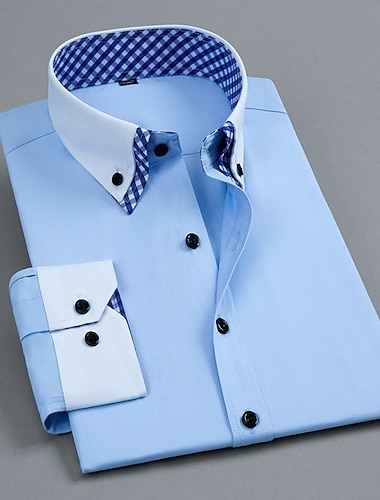  Herre Skjorte Dresskjorter Skjorte med knapp ned Fargeblokk Daglig Virksomhet Lyseblå Hvit Rosa Blå Langermet Aftæpning Alle årstider Klær Lapper