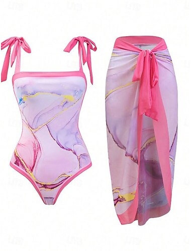  Femme Maillots de Bain Une pièce 2 pièces Jupe Maillot de bain Dos Nu Contrôle du Ventre Taille haute Mince Vacances Tenues de plage Graphic Col V Sans Manches Maillots de bain