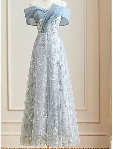  A-Linie Brautjungfernkleid Schulterfrei Ärmellos Elegant Boden-Länge Nylon mit Vorne geschlitzt 2022