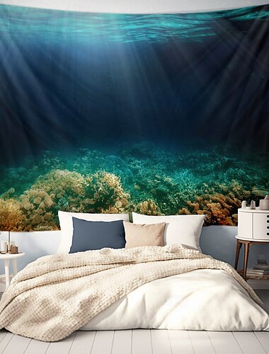  Landschaft Blauer Ozean hängender Wandteppich Wandkunst Große Wandteppich Wanddekoration Fotohintergrund Decke Vorhang Zuhause Schlafzimmer Wohnzimmer Dekoration