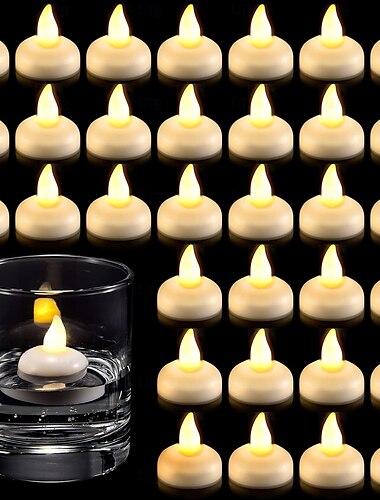  12/24/36 piezas de velas LED flotantes sin llama a prueba de agua, velas blancas cálidas alimentadas por batería para el día de San Valentín, bodas, fiestas de cumpleaños, decoración de piscinas,